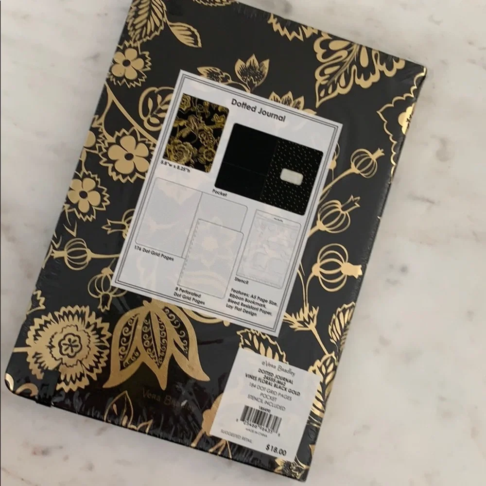Vera Bradley Dotted Journal Vines Floral Black & Gold